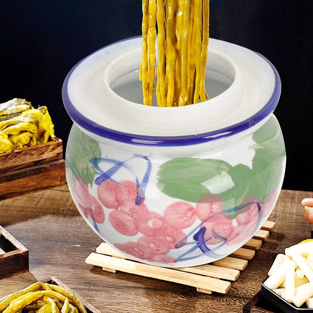 

Traditional Ceramic Pickle Jar Smooth Surface No Burrs Easy Clean Sealed Lid Sauerkraut Storage Jar Vegetable Fermenting