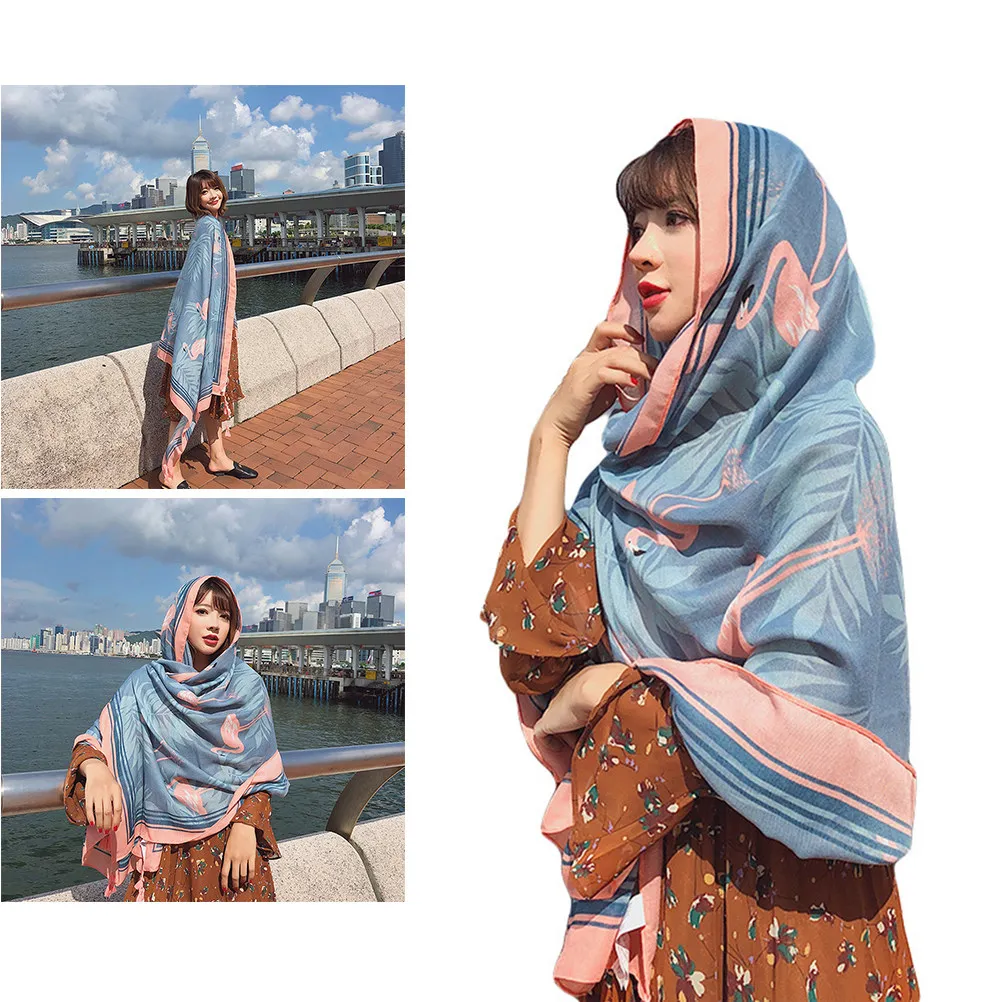 

Cotton Scarf Shawl For Women Flamingo Cotton Scarf Print Lightweight Soft Beach Cover Sunscreen Protection Style