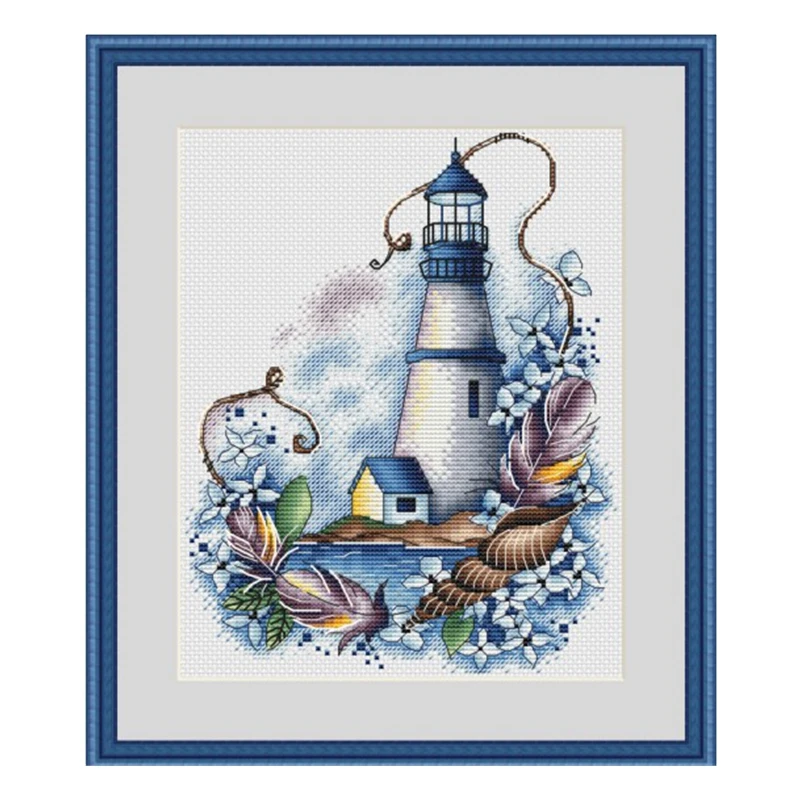 

Cross-stitch set: Conch Lighthouse Scenery 28ct, 18ct, 14ct, 11ct. Optional printed fabric embroidery material package