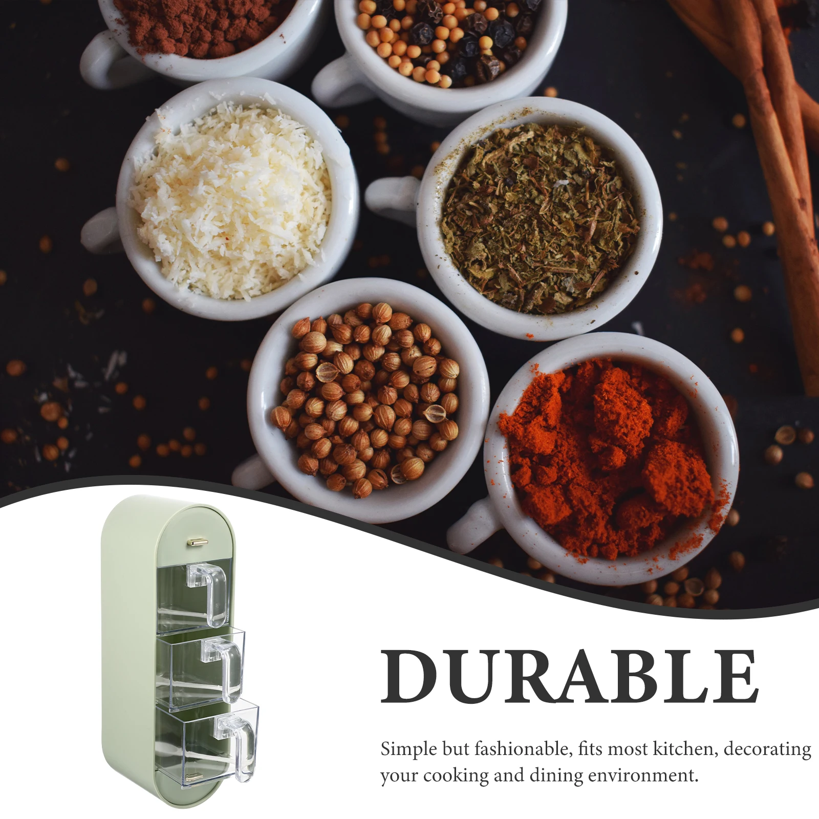 

Wall-Mounted Spice Box Condiment Organizer Transparent Lid Seasoning Storage Container Kitchen Salt Pepper Jar Wall Mounted