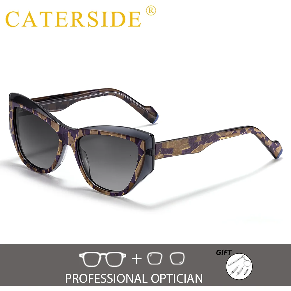 CATERSIDE Women Vintage Cat Eye Polarized Sunshade Reading Glasses Men Outdoor Myopia Hyperopia Prescription Eyeglasses UV400