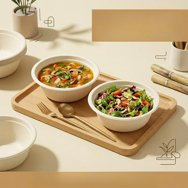 Degradable Meal Bowl Disposable Pulp Bowl Yogurt Sugarcane Paddle Bowl Fruit Packing Paper Bowl