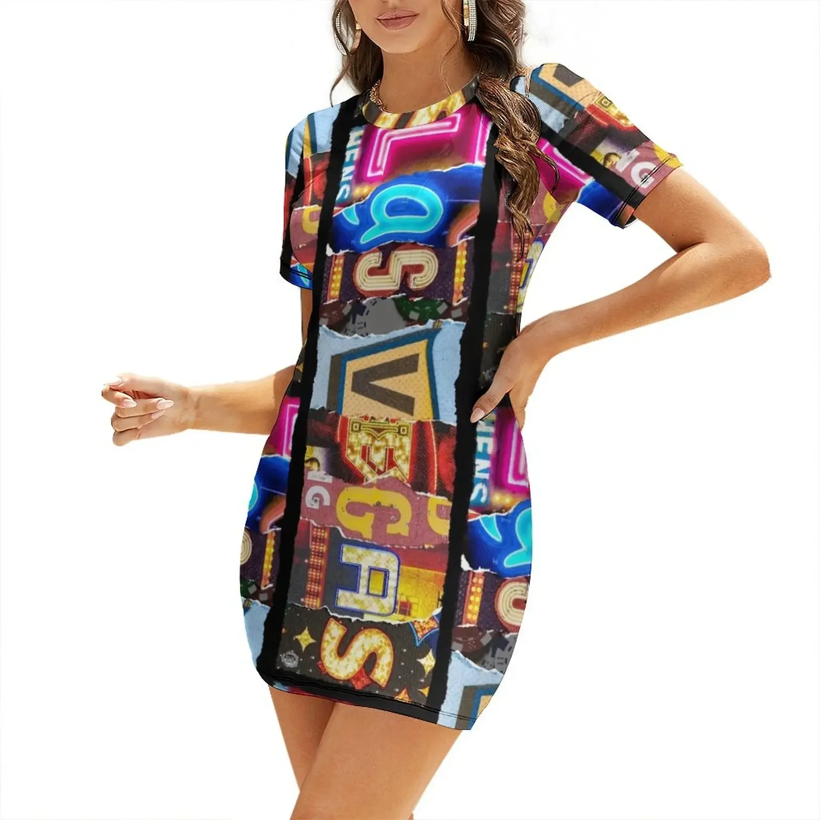 

Las Vegas Signs Short-Sleeved Dress Women's summer skirt elegant evening dresses for women 2025 evening dress ladies Dress