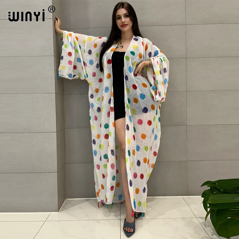 Winyi Zomer Kimono Afrikaanse Boho Print Jurk Strandkleding Mode Vest Vakantie Strandoutfits Voor Vrouwen Strand Cover Up Abaya