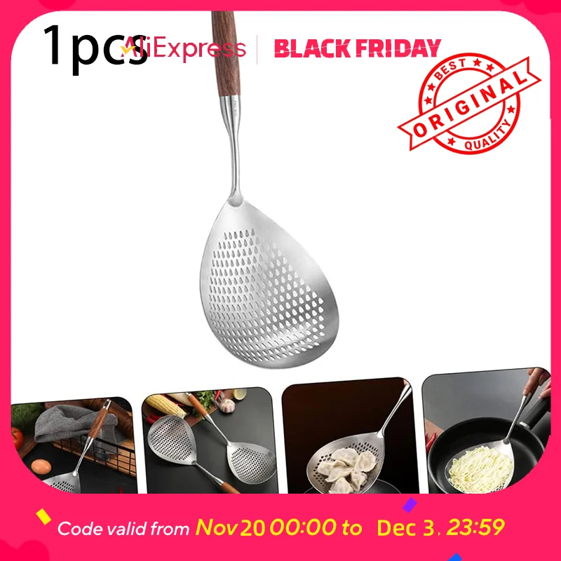 

Large Stainless Steel Skimmer Ladle, Slotted Spoon for Frying, Hot Pot, and Cooking with Easy Draining
