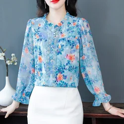 Autumn 2023 New Fashion Round Neck Long Sleeve Buttons Women Simplicity Top Versatile and Age Reducing Ruffle Sleeve Shirts