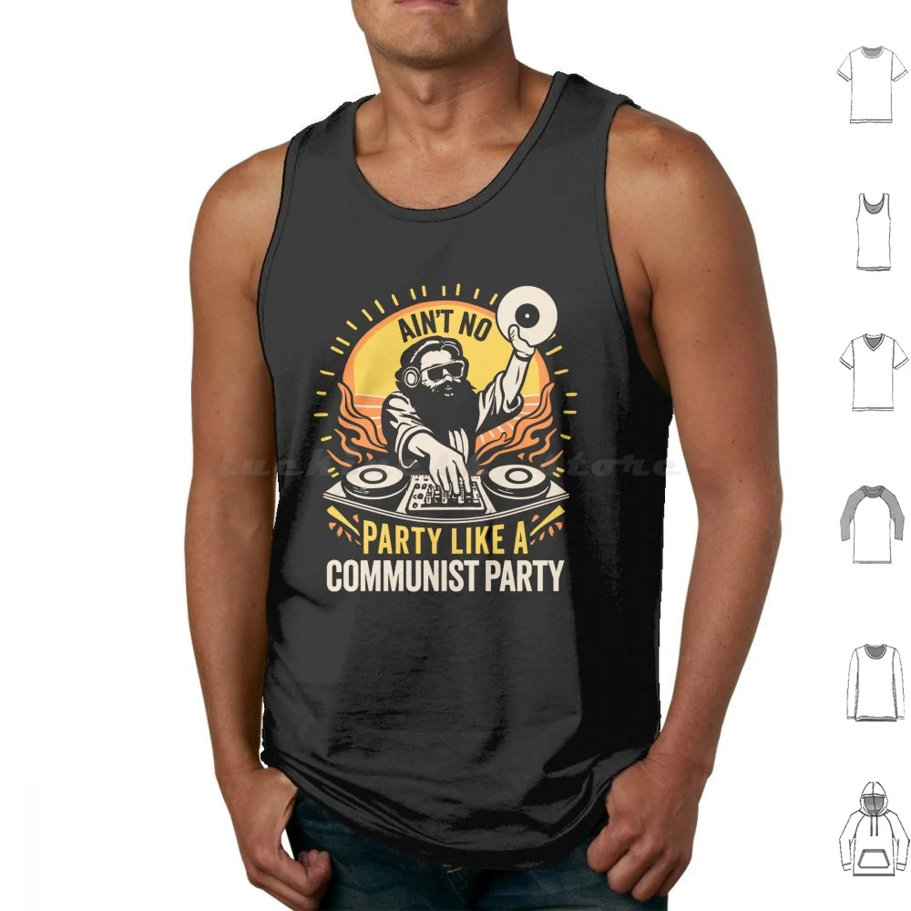 Funny-Dj Marx Spinning Records Tank Tops Print Cotton Communism Dj Funny Saying Government Humor Marx Marxist Music Party