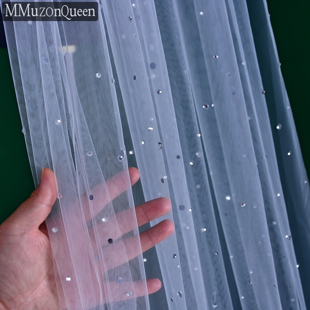 MMQ M58 High-Quality Silver Diamond Layer Long Trailing Veil With Hair Comb Soft Tulle Bridal Wedding Cathedral Veil