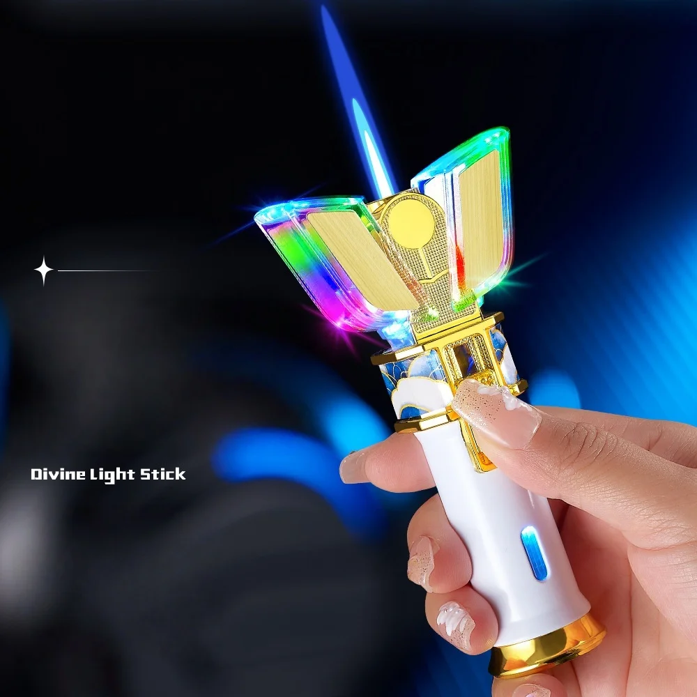 New Fashionable Divine Light Rod Gas Electric Dual Use Lighter Windproof LED Color Light Butane Inflatable USB Lighter - Image 3
