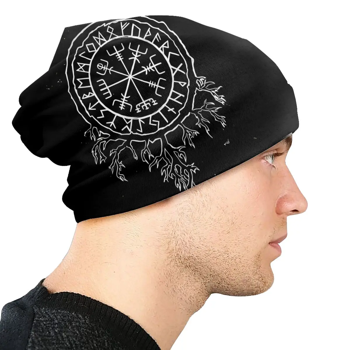 Bonnet Hats Viking Mythology Men Women\'s Thin Skullies Beanies Hat Vegvisir Compass Nordic Futhark Runes Autumn Spring Cap Caps