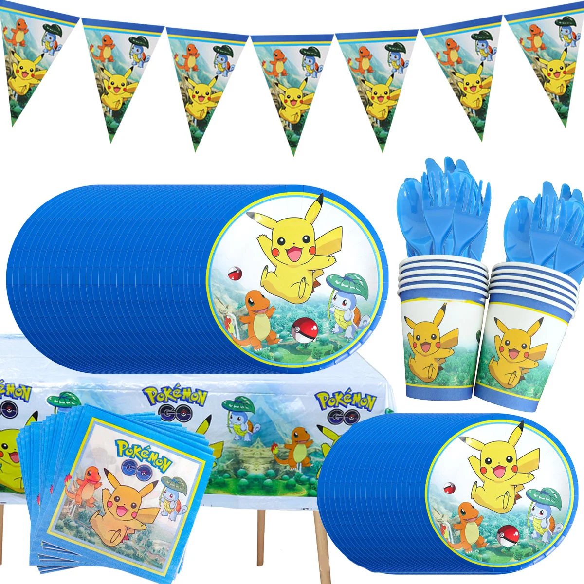 

Pokemon Birthday Party Decorations Pikachu Tablecloth Tableware Cups Plates Banner Balloons Kids favors Gifts Party Supplies