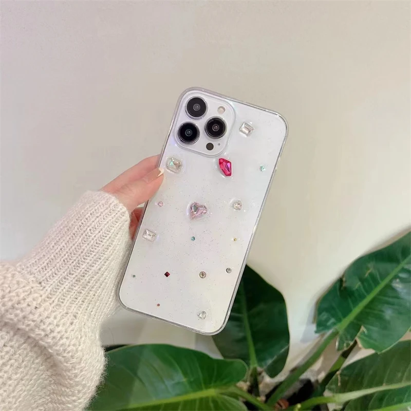 INS Color diamonds Transparent Phone Case For iPhone 15 14 13 12 11 Pro Max X XS Max XR Shining Epoxy Soft Shockproof Back Cover
