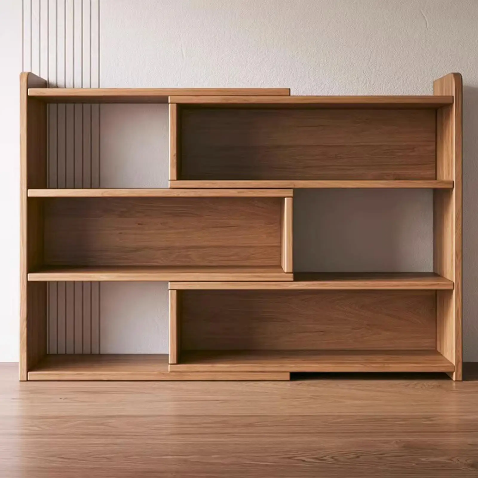 Wooden Bookcase Freestanding Storage Organizer Adjustable Expandable Horizontal Bookshelf for Indoor Home Bedroom Study Room image 2
