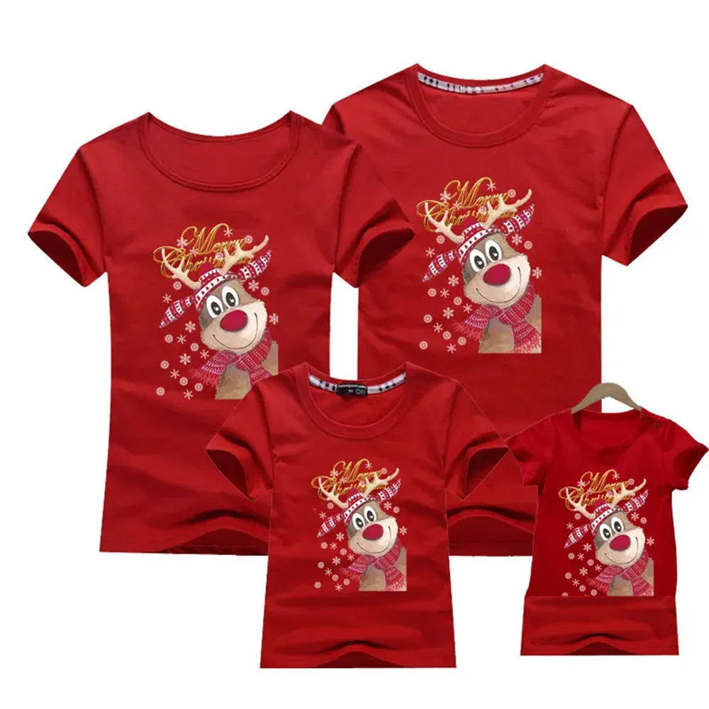 2024 Christmas Family Look Mom And Me Clothes Adult Kids T-shirt Father Mother Daughter Son Matching Family New Year\'s Outfits