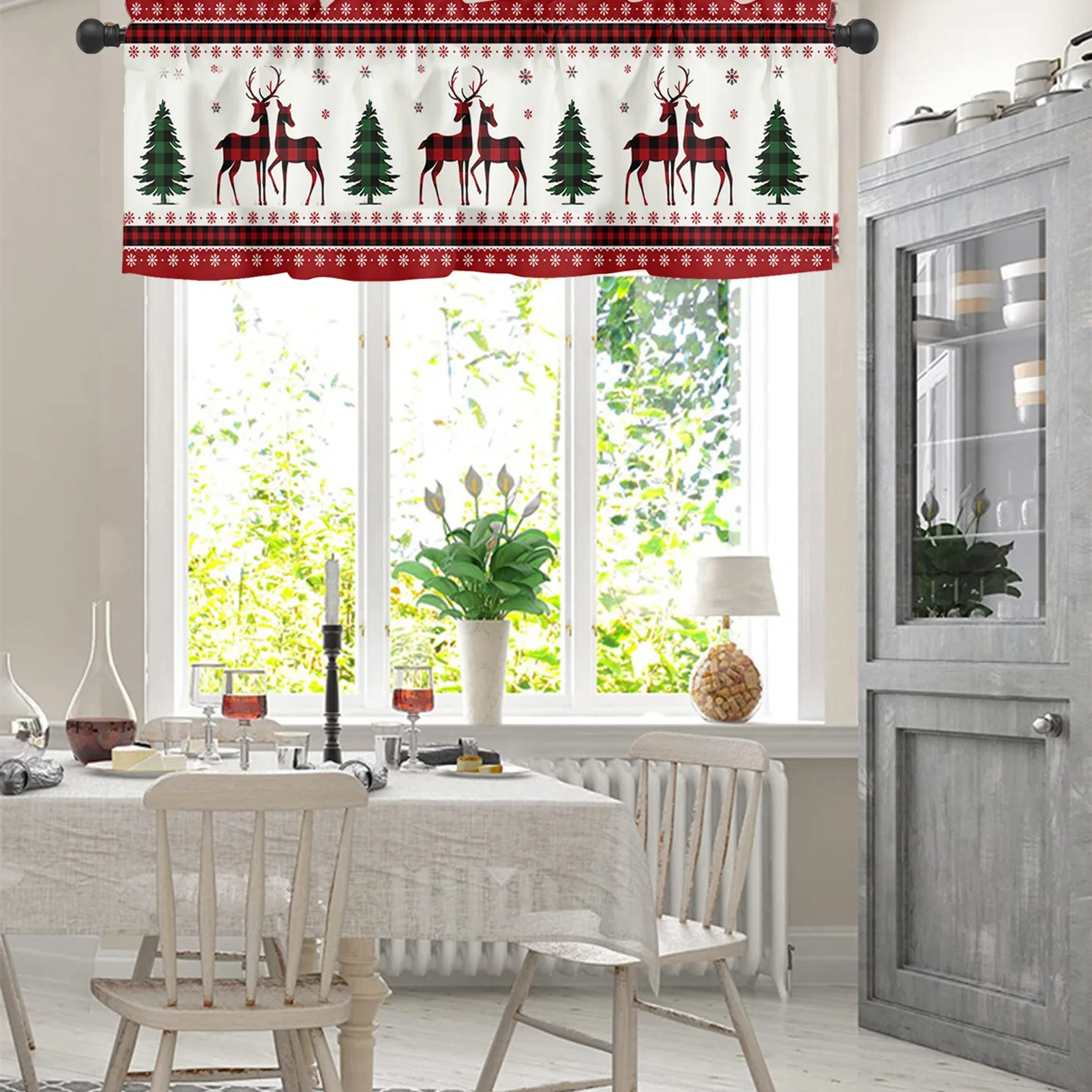

Christmas Blackout Curtains Xmas Tree Pattern Winter Snowman Elk Vintage Style Window Valances 2025 Navidad New Year Decoration