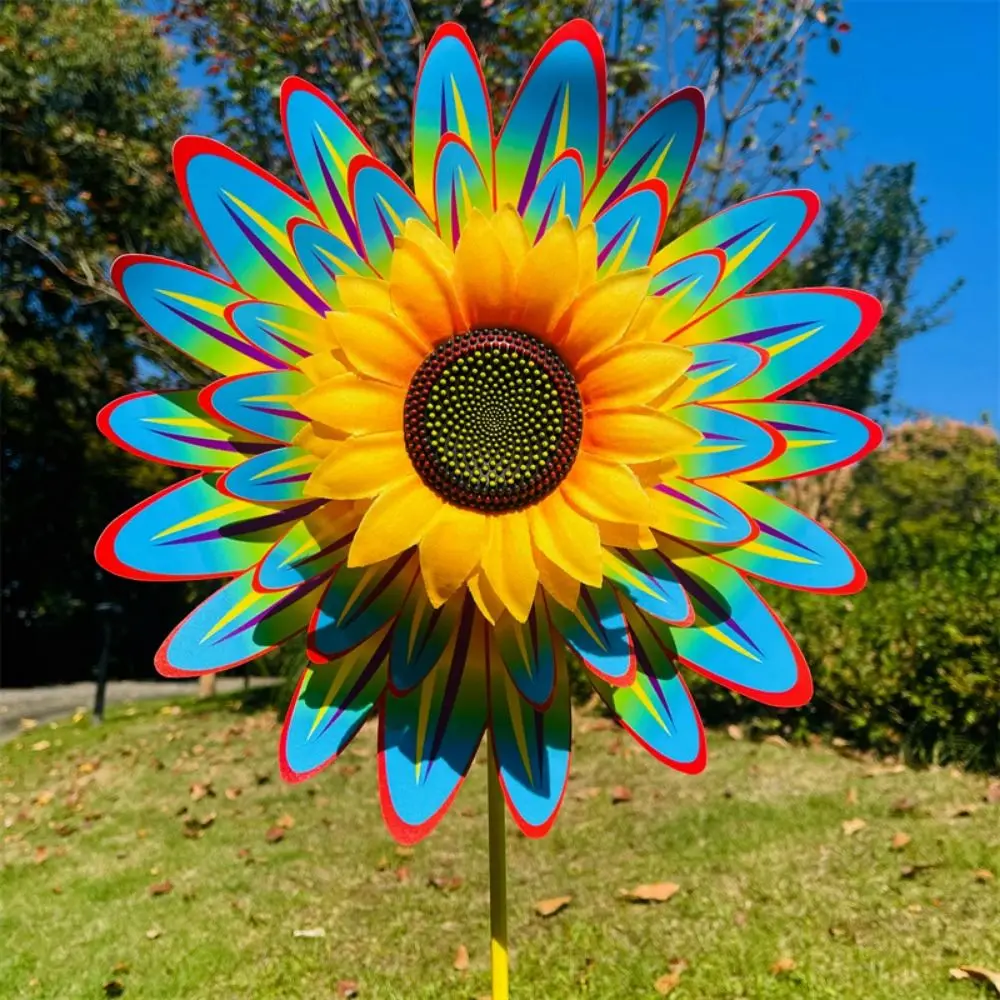 Moulin à vent tournesol multi-styles PVC diamètre 36 + 25cm piquet debout pelouse fleur Pinwheel rotatif tournesol