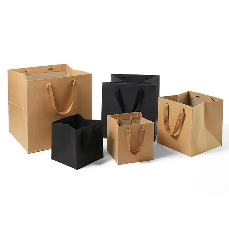 Brown Kraft Flowers Paper Packing Bags Square Paper Bag with Handle Flowers Packing Bag ni133