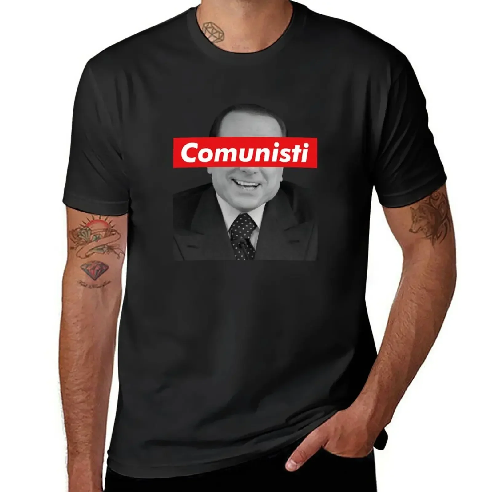 

Cute tops vintage clothes mens graphic t-shirts funny Berlusconi comunisti T-Shirt graphic harajuku men clothing Funny summer