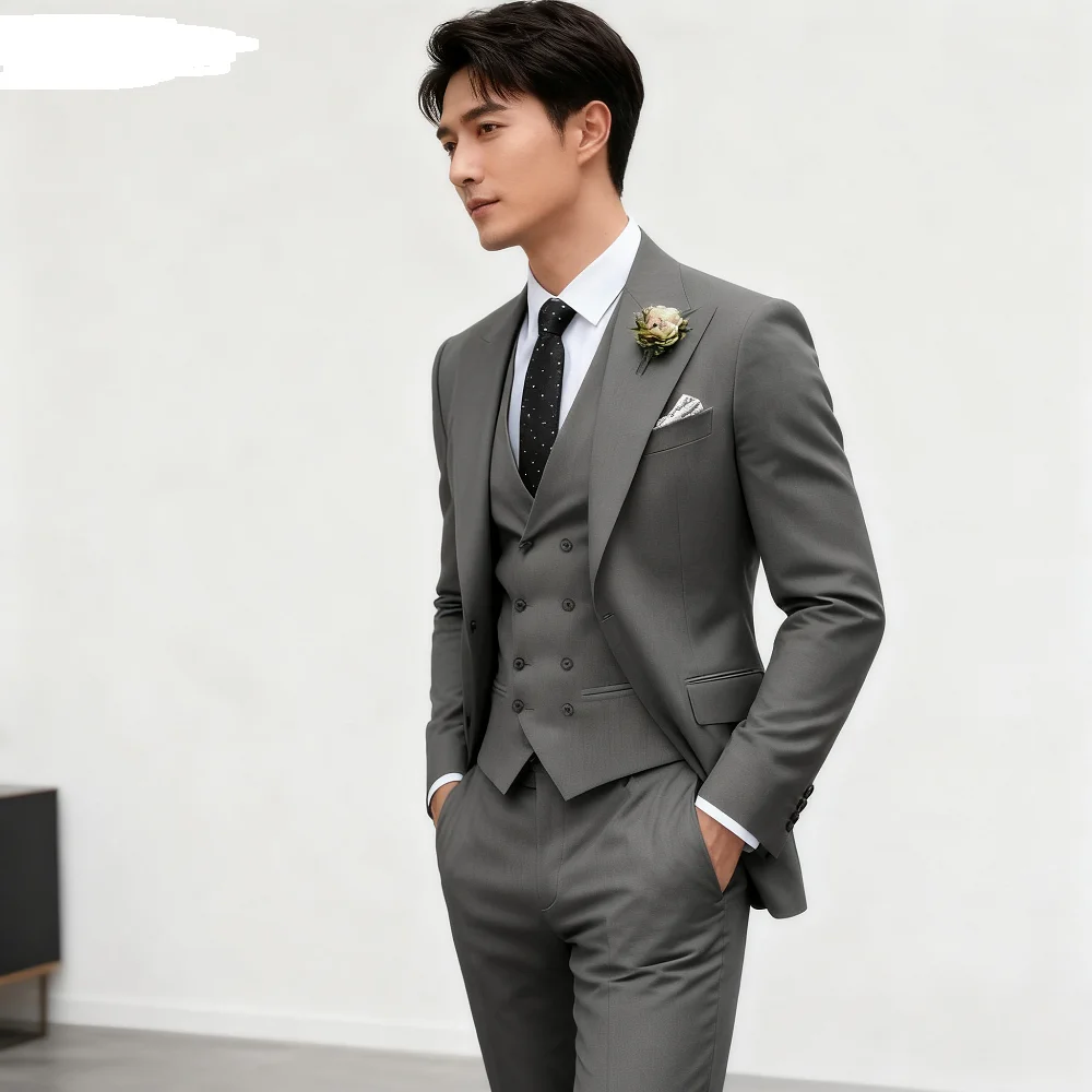 

Smoking 3-Piece Set for Men Formal Wedding Groomsmen Unique Breasted Jacket Vest Pants Suitable for Wedding And Formal Events