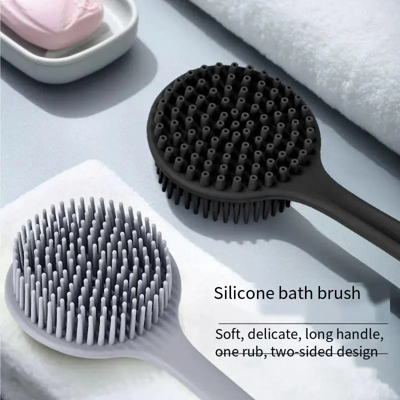 Silicone extended long-handled bath brush, no need to ask for help, double-sided two-in-one back scrubbing wonder