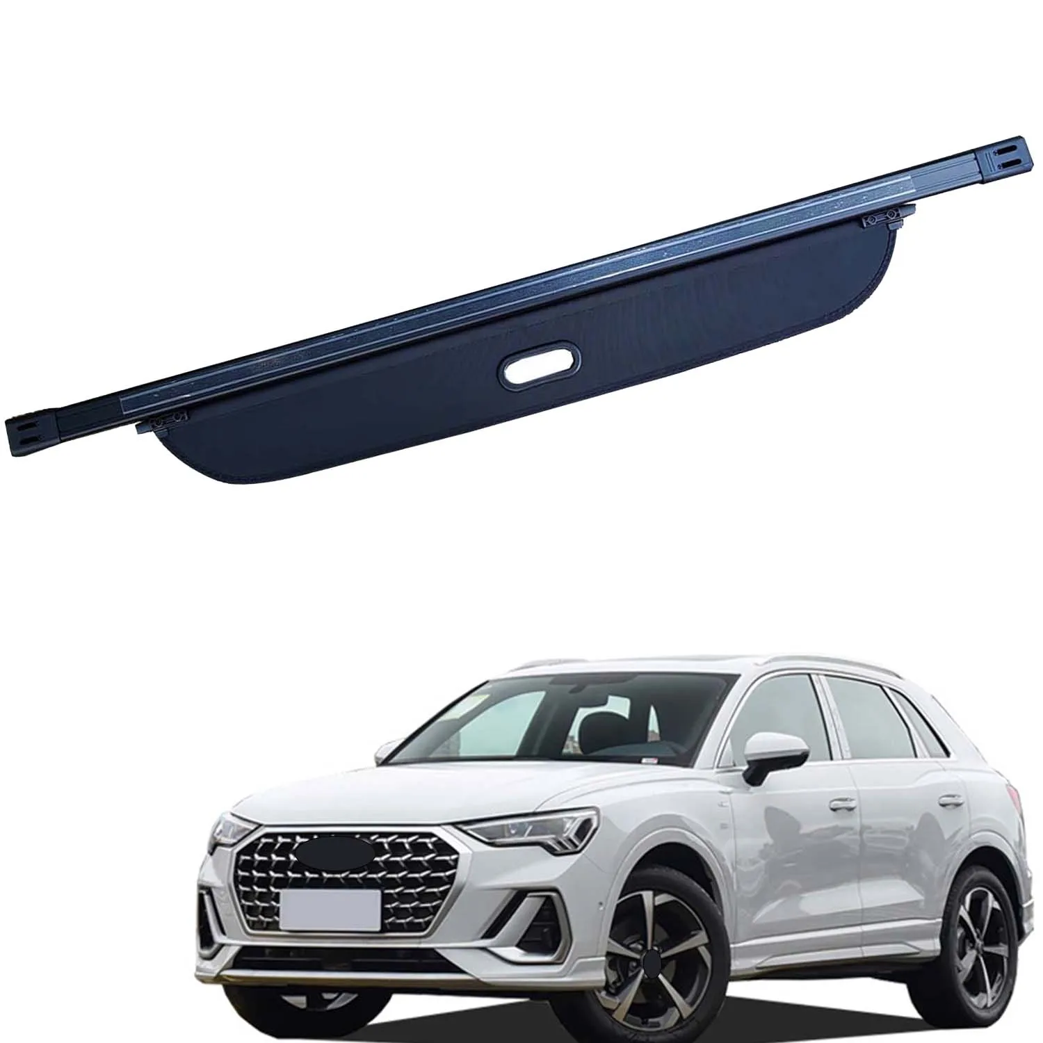 For Audi Q3 2019 2020 2021 2022 2023 2024 Retractable Cargo Cover Black Rear Trunk Shade Luggage Security Cover 1Set
