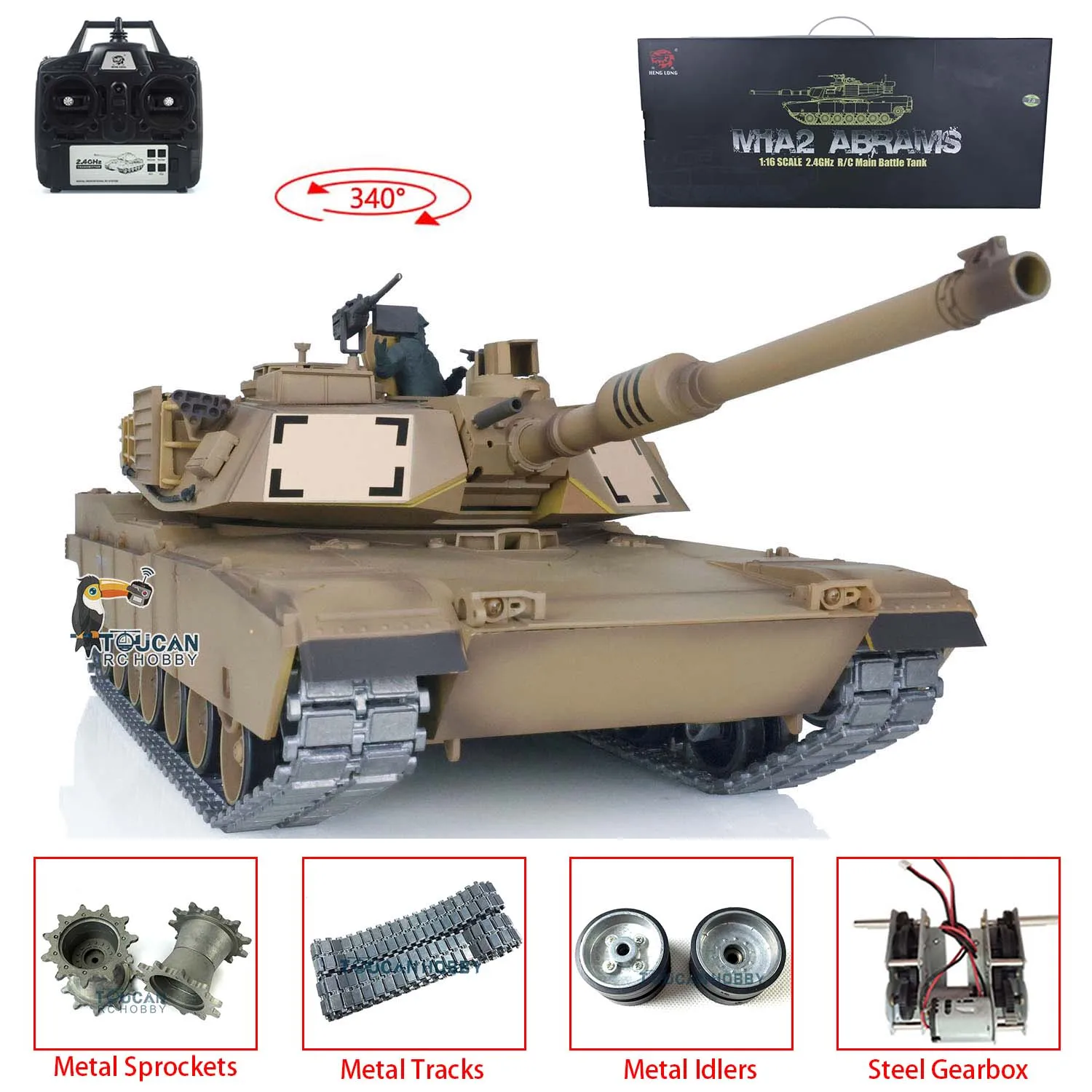 1/16 2.4G Heng Long RC Tank 7.0 Upgraded Metal M1A2 Abrams Remote Control Tanks Infrared Combat Receiver Gift for Adults