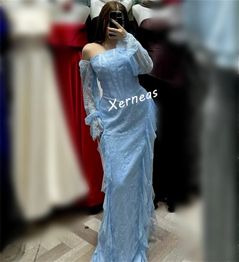 فستان سهرة مخصص كشكش دانتيل ساحر بياقة عالية فساتين طويلة مناسبة مخصصة لحفلات الزفاف الأنيقة #3