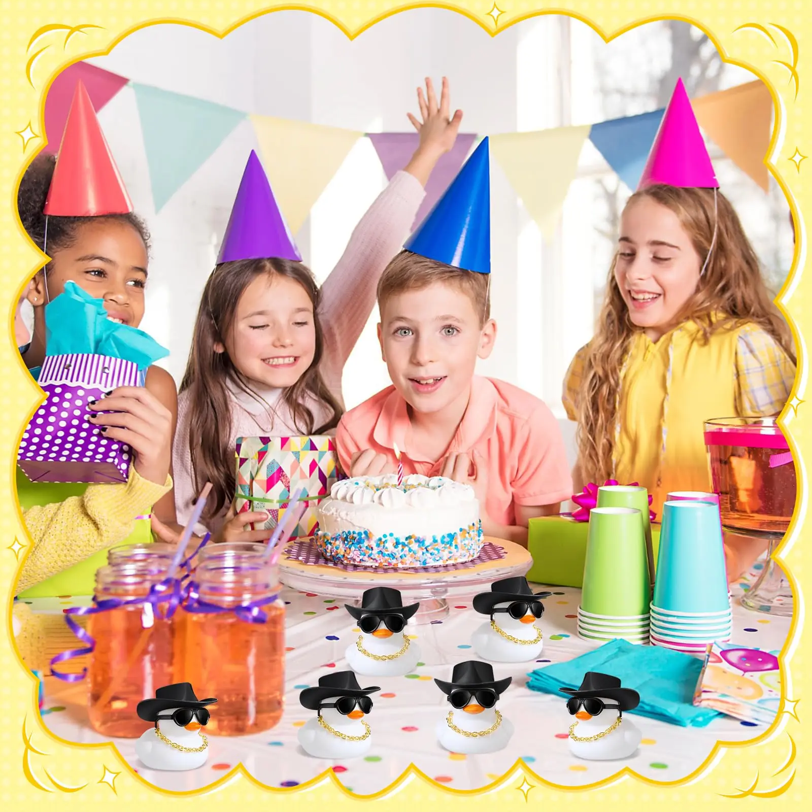 6-60 مجموعة الأبيض كاوبوي بطة مطاطية السائبة البسيطة الأصفر البط حفلة صغيرة البط لعبة عصابات لصيف دش حفلة صالح