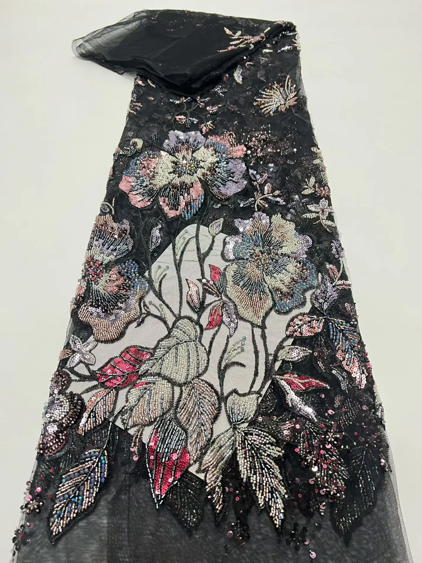 

2026 Luxury African Groom Sequins Lace Fabric Beaded Embroidery Lace French Tulle for Nigerian Wedding Party Dresses