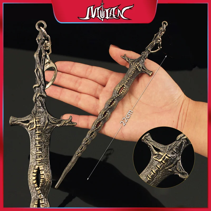 Espada de reliquia sagrada de 22cm/8,66 pulgadas, modelo de carft de Metal, anillos de juego, arma, samurái japonés, Katana, escritorio, adornos coleccionables, juguetes para niños