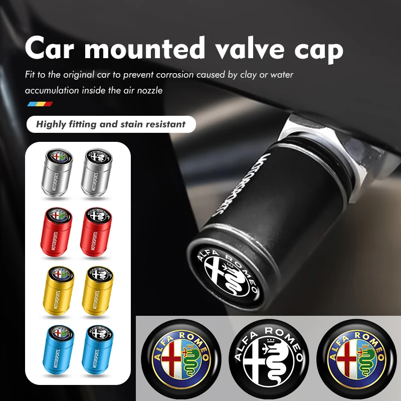 

For Alfa Romeo 4Pcs Car Wheel Tire Valve Cap Protection Cover Auto Accessories 159 Giulietta 156 147 Giulia Mito GT Stelvio