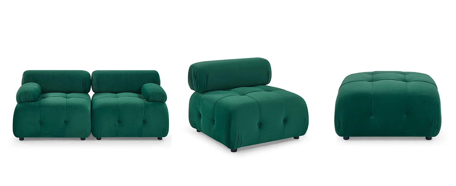 Modern 93 Inch Green Velvet L-shaped Cloud Sofa DIY Flip Recliner 6 sectional couch
