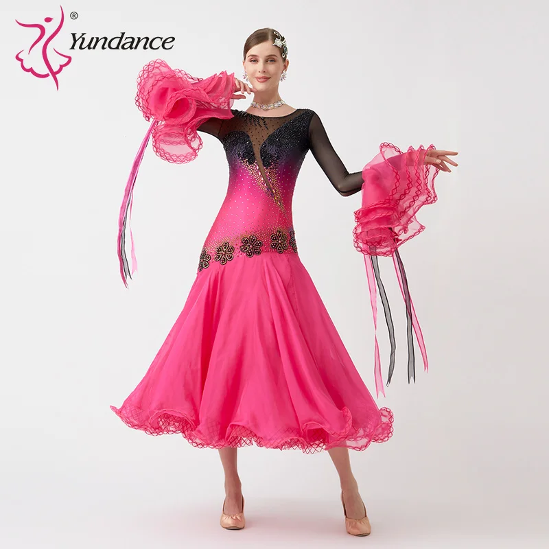 B-23164 New Women Modern Dance Rhinestone Color Diversity Dress Ballroom National Standard Waltz Competition Performance