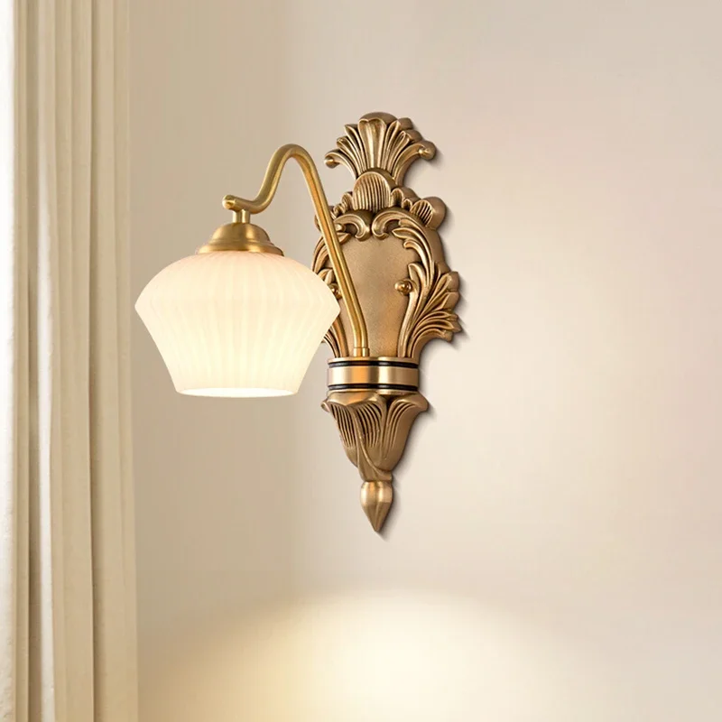 

Living Room Wall Lamp Bedroom Bedside Lamp American Style Light Luxury Wall Light Villa High-end Feel All Copper2024New wall lam