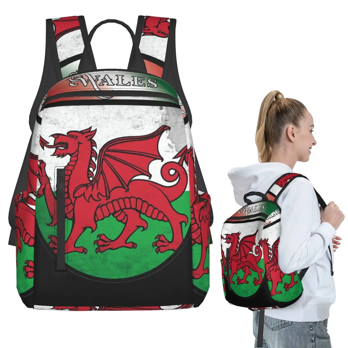 Wales Flag Welsh Red Dragon (2) Backpack Student BookBag Boys Girls School Bag Laptop Shoulder Bags Men Women