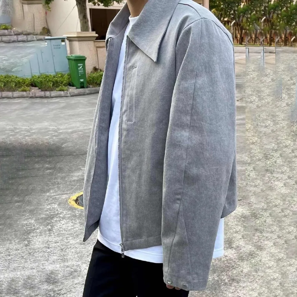 

NIGO MR Trendy Men's Grey Lapel Simple Commuter Jacket Fashionable Temperament Zipper Casual Coat Clothing #NGTOP11279