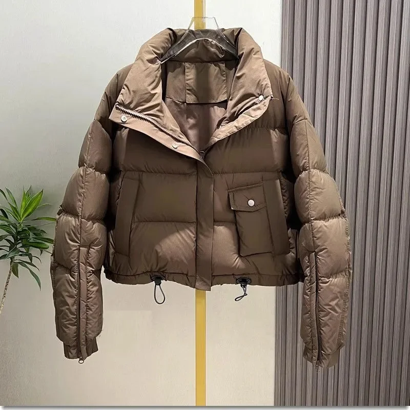 2024 New Winter Coat Thicken Down Cotton Puffer Jacket Petite Cropped Women Stand Collar Parkas Jacket Waterproof Snow Wear Outw