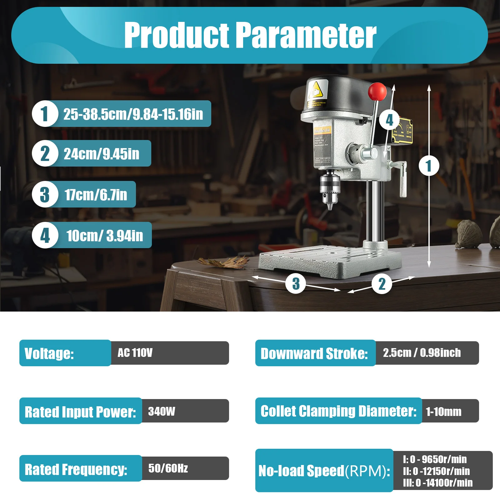 Imagem -06 - Portátil Elétrico Mini Drill Press Velocidade Variável Bench