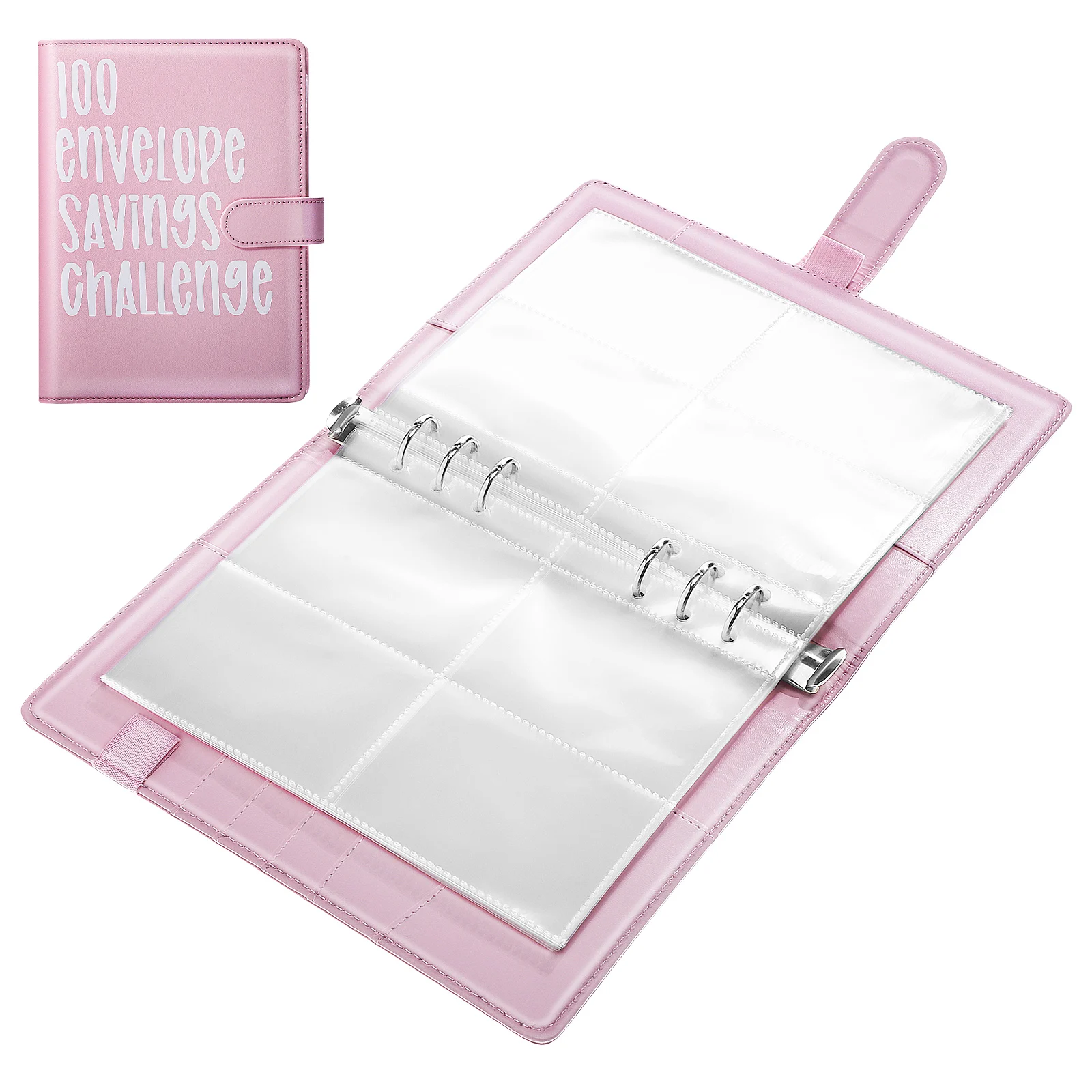 

A5 Pink Money Saving Challenge Book 100 Envelopes Planner Clear Pockets Great Portability Budget Binder Notebook