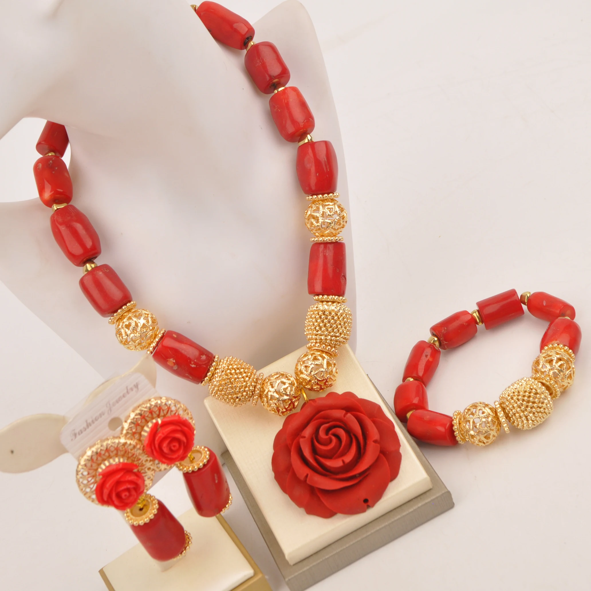 Wedding Nigerian fashion necklace Collection jewelry Red African natural coral