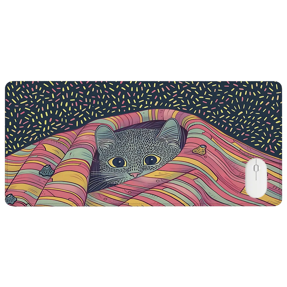 Hello Friend Desk Mat Cozy Cat Mouse Pad Kitty Cat Blanket Table Topper Soft Aesthetic Mousepad Kawaii Laptop Mat Funny Animals