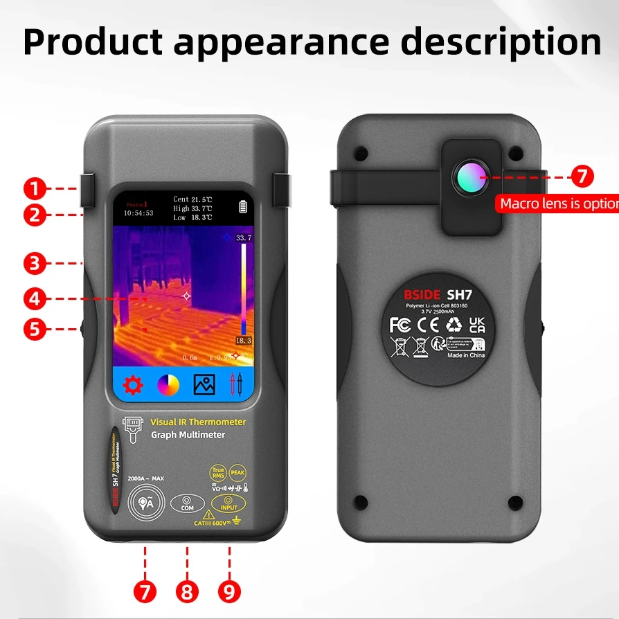 مقياس متعدد للتصوير الحراري SH7، مقياس حرارة محمول بشاشة تعمل باللمس، كشف التدفئة الكهربائية تحت الأرضية #1