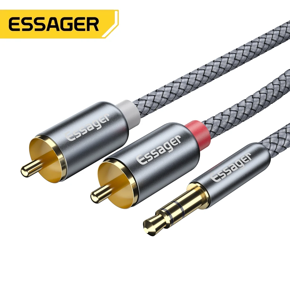 Essager RCA Audio Cable Jack 3.5 to 2 RCA Cable 3.5mm Jack to 2RCA Male Splitter Aux Cable for TV PC Amplifiers DVD Speaker Wire