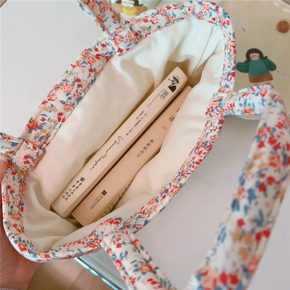 Tas jinjing wanita katun kecil tas tangan makan siang tangan Motif bunga lucu tas tangan Siswa Mini Korea tas belanja perjalanan piknik