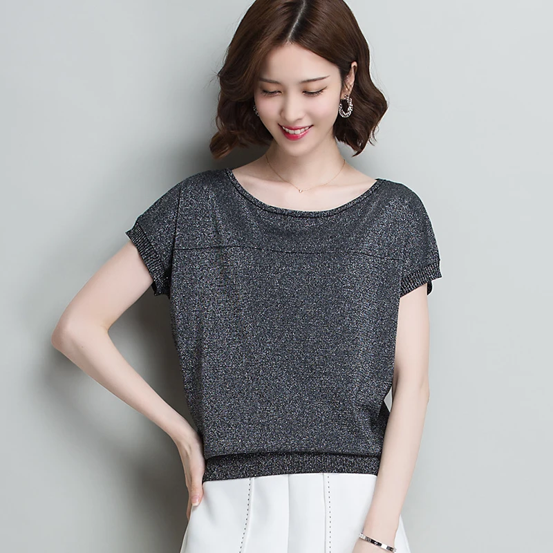 Summer Knitted Sweater Women Pullovers Blusas Mujer De Moda 2024Short Sleeve O-Neck Knit Women Sweater Women Tops Sweaters B336
