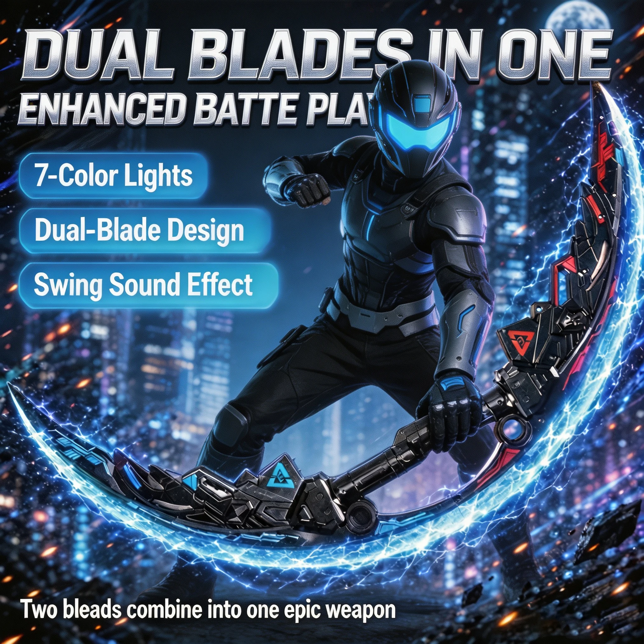 2-in-1 LED Glow Sword, 7-Color Changing Light Up Toy with One-Button Switch, Gift for Kids