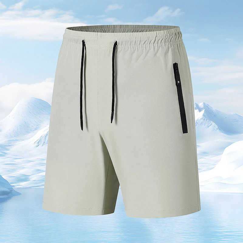 Summer Ultra-thin Ice Silk Shorts Men's Jogging Sport Quick Dry Male Zipper Loose Gym Sports Short Pants Casual Beach Sweatpants