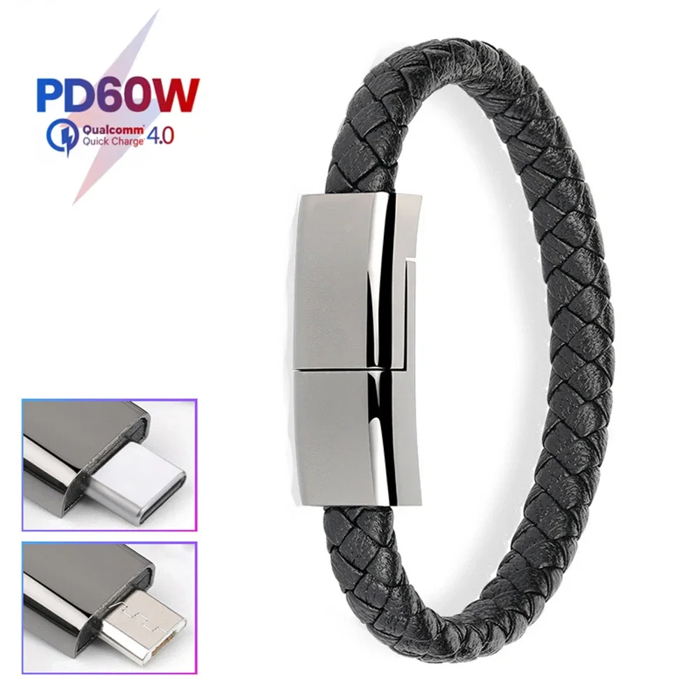 PD60W USB Cable Bracelet Cable Type C Data Charging Cord for HUAWEI Xiaomi Samsung VIVO Redmi Fast Charging Short Cables