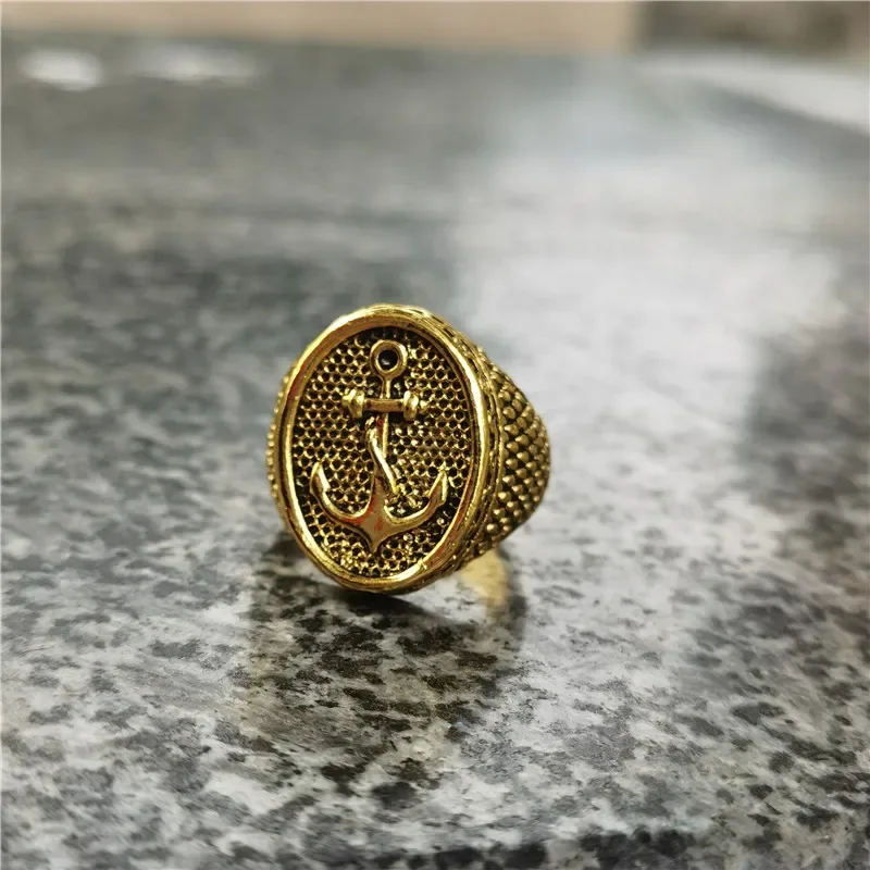 Personality Women Men's Anchor Rings Retro Antique Gold Plated Viking Pirate Wedding Band Cool Biker Ring Boss Hip Hop Jewelry