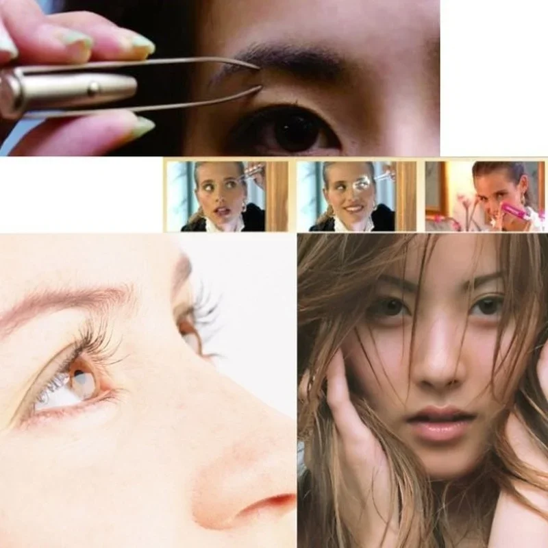 1pc Portable Stainless Steel Smart Design Eyebrow Hair Remove Tweezer with LED Light Makeup Tool